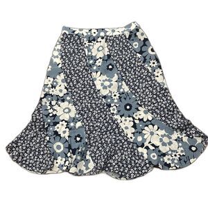 Michael Kors Collection Skirt Womens 6 Silk Floral Midi Navy Blue Semi Sheer